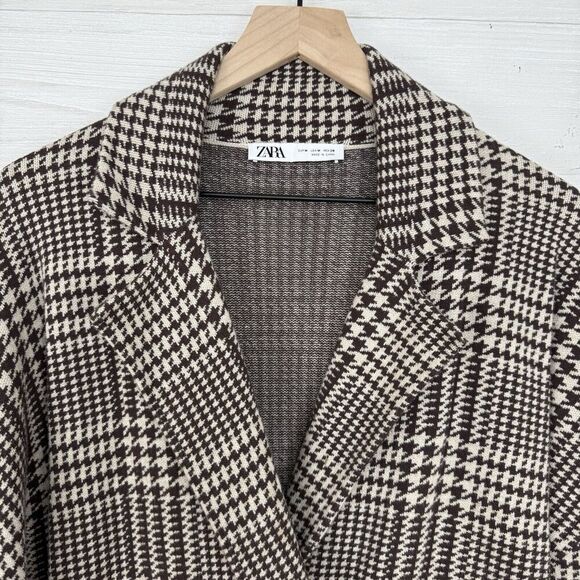 Zara Houndstooth Double Breasted Oversized Knit Sweater Blazer Jacket Size M - Picture 4 of 16
